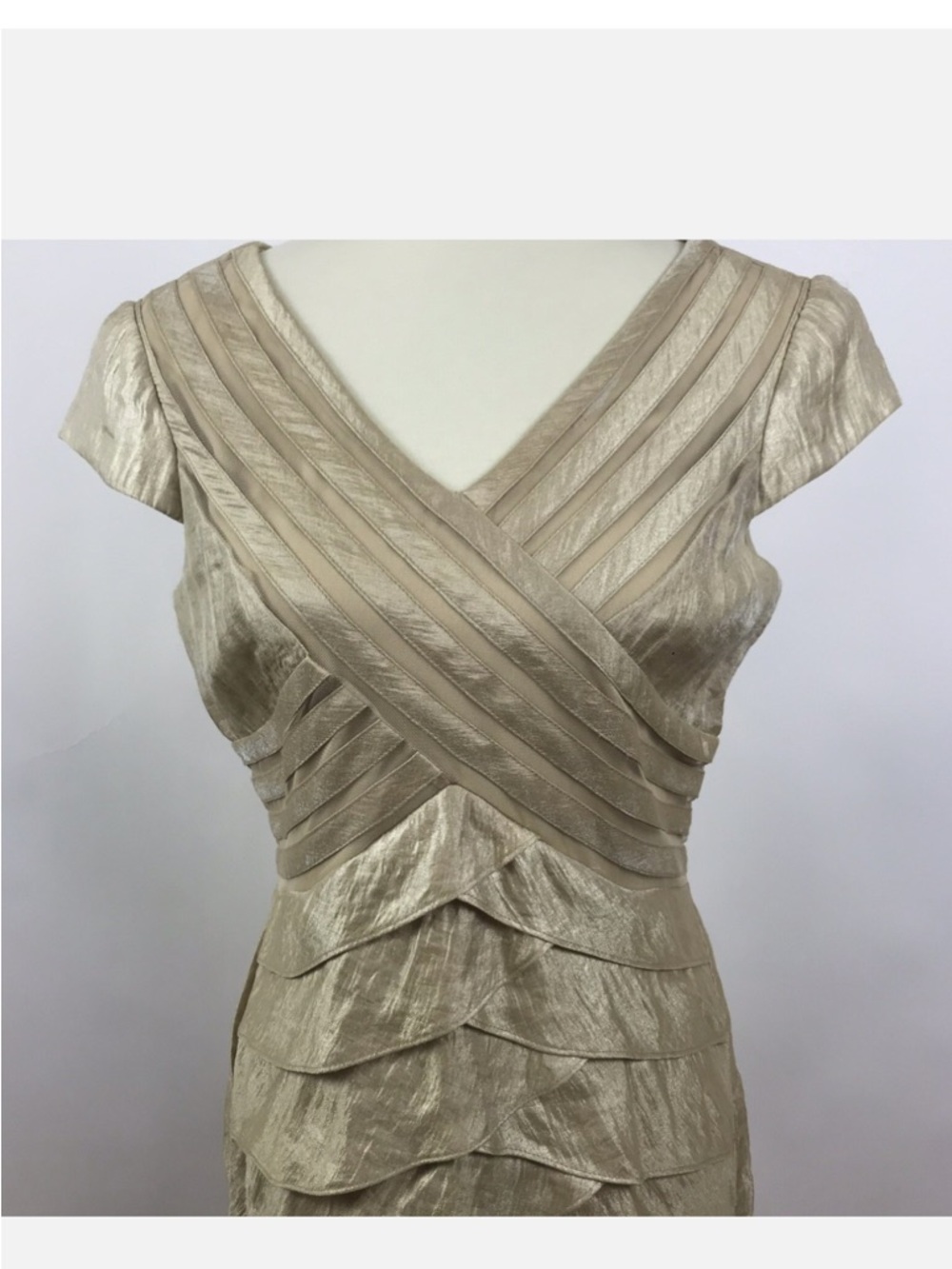 Adrianna Papell V-Neck gold cocktail Dress 18 wedding cocktail mother of bride - Picture 2 of 5